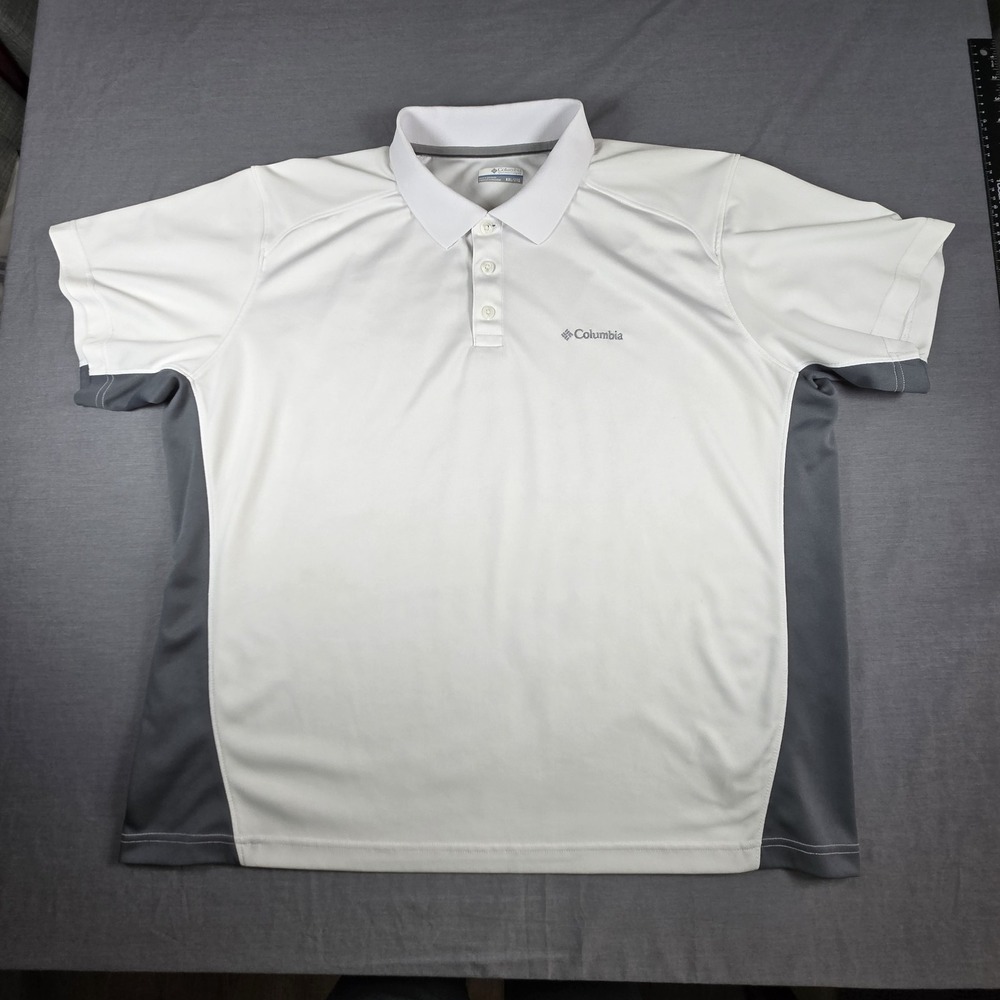 Columbia Omni-Wick Mens 2XL‎ Polo Shirt White Gray Side Panels Golf Performance